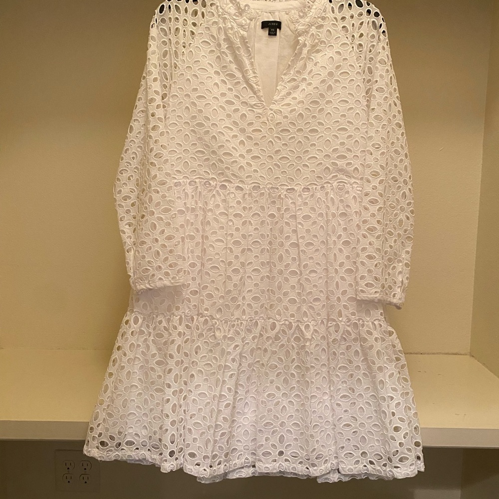 J. Crew White Ruffled Cut Out Resort Dress